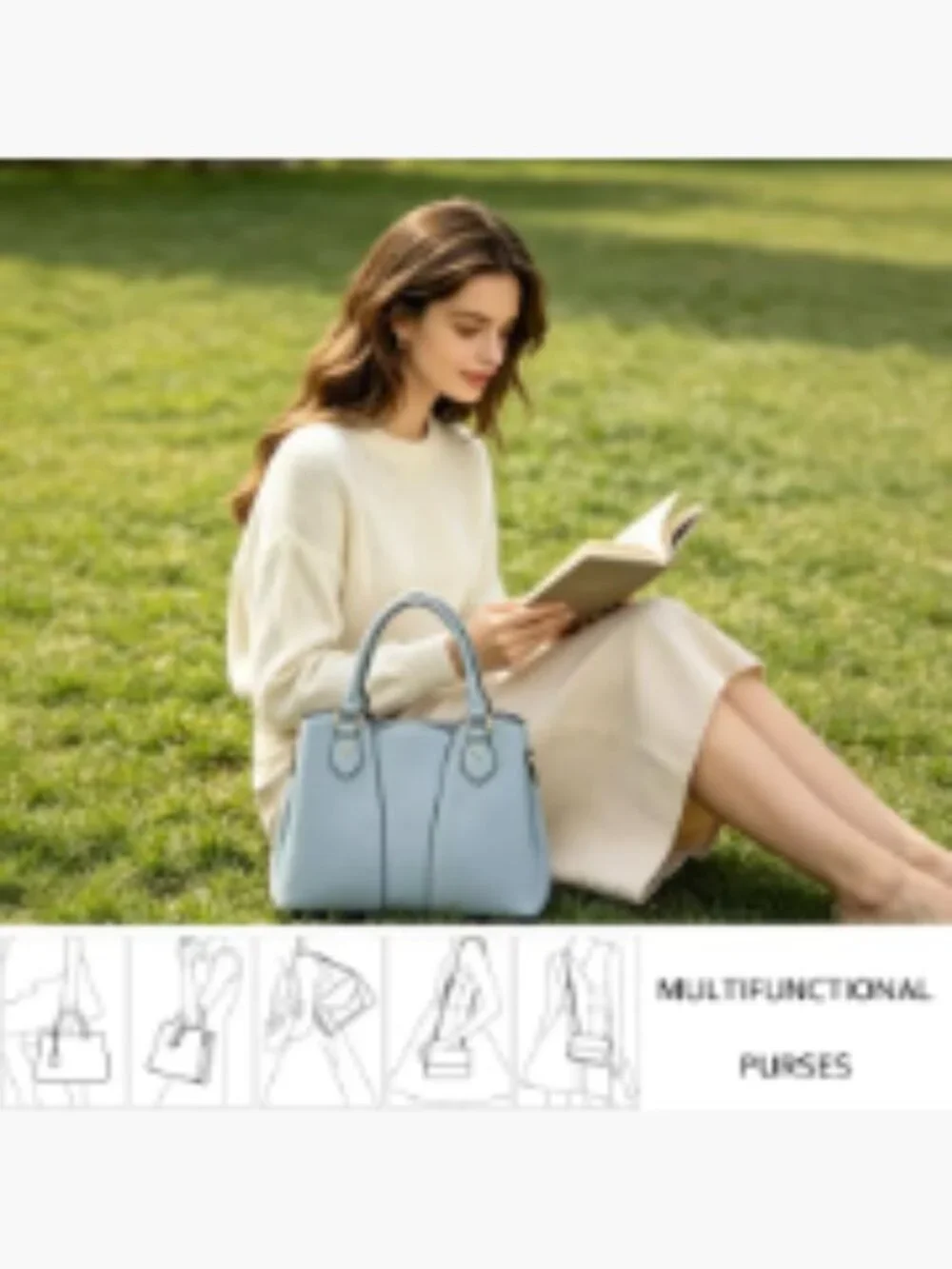 Women's Vegan Leather Crossbody Satchel Handbag with Zipper, Tote Shoulder Bag